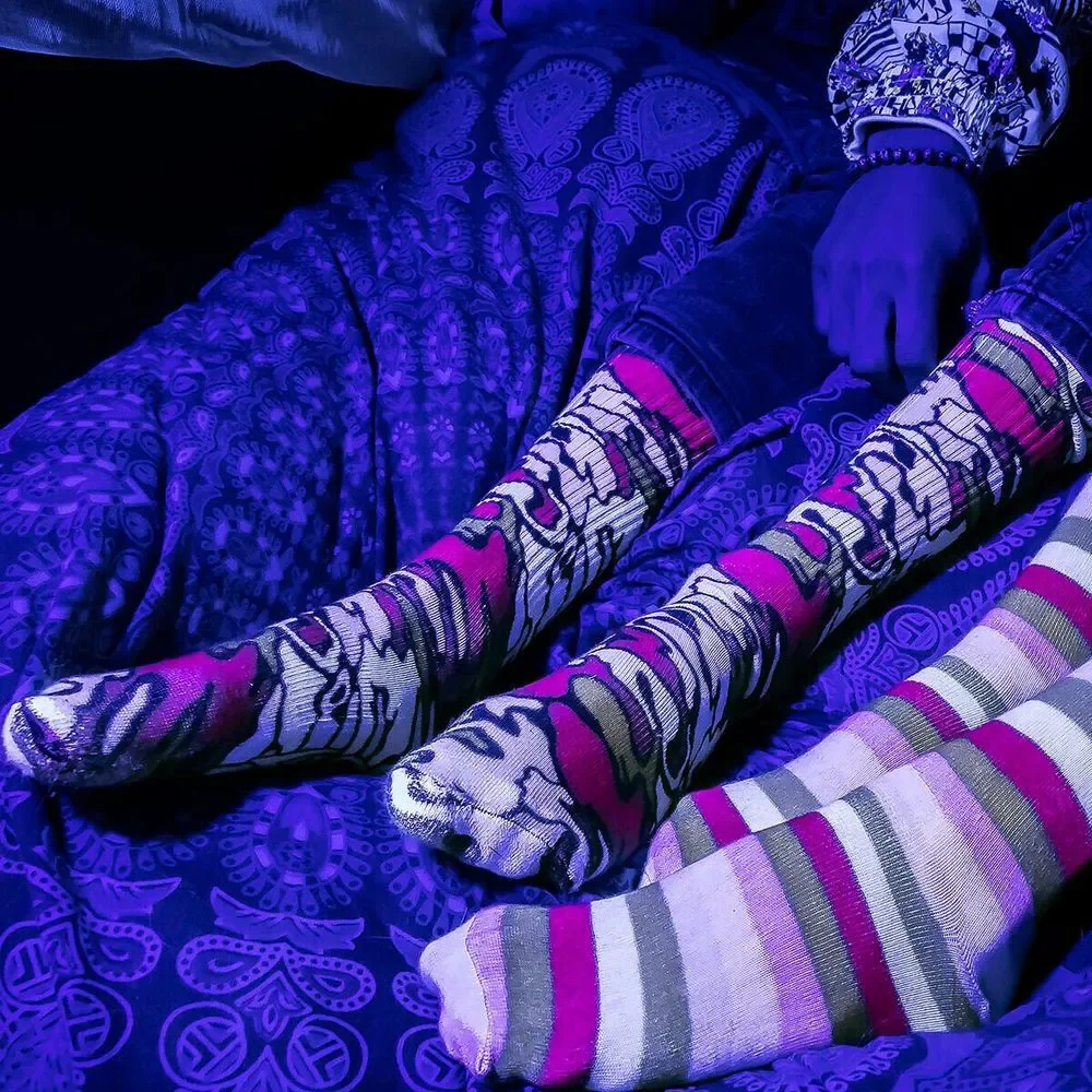 Blacklight Reactive Neon Camo Crew Socks Green Blue Orange Purple‎ NWT
